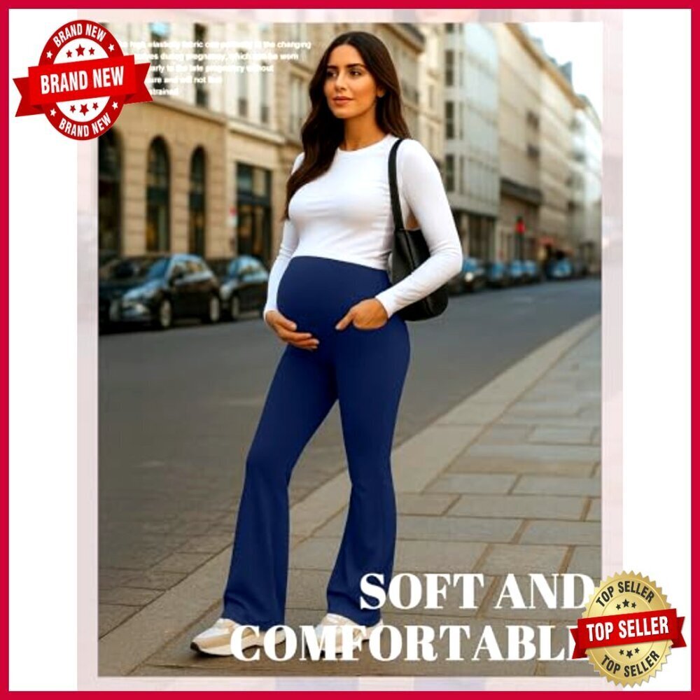 Maternity Flare Leggings with Pockets, Over Belly Support, 3 Pack - Picture 6 of 7